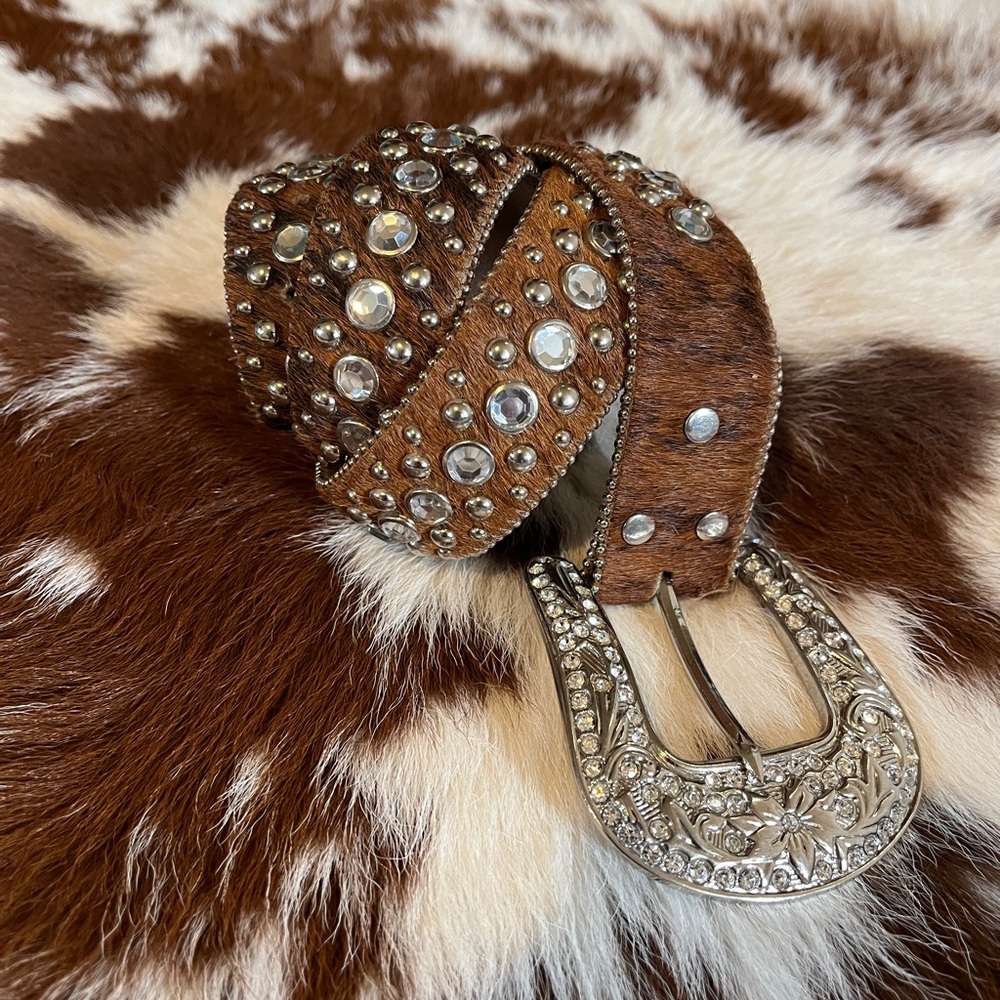 Brindle Hair on Hide Bling Belt